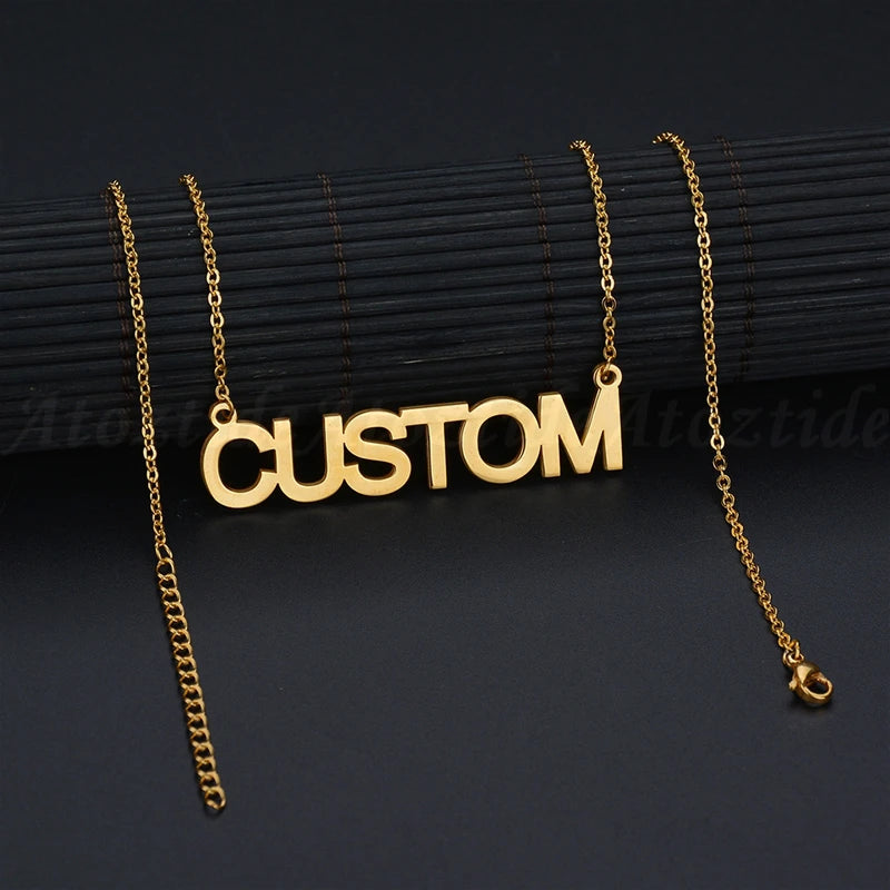 Atoztide Customized Fashion Stainless Steel Name Necklace Personalized Letter Gold Color Choker Necklace Pendant Nameplate Gift