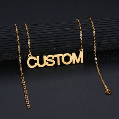 Atoztide Customized Fashion Stainless Steel Name Necklace Personalized Letter Gold Color Choker Necklace Pendant Nameplate Gift
