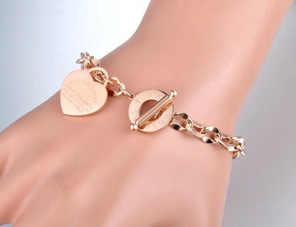 Lokaer Trendy Titanium Stainless Steel Heart Charm Bracelet Necklace Sets Classic Love Bible Proverbs 4:23 O-Chain Jewelry SE056