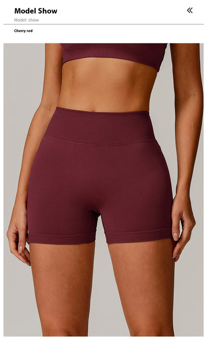 Women's High Waist Yoga Shorts Seamless Butt Lifting Fitness Pants Elastic Tummy Control Solid Outdoor Running Sports Leggings