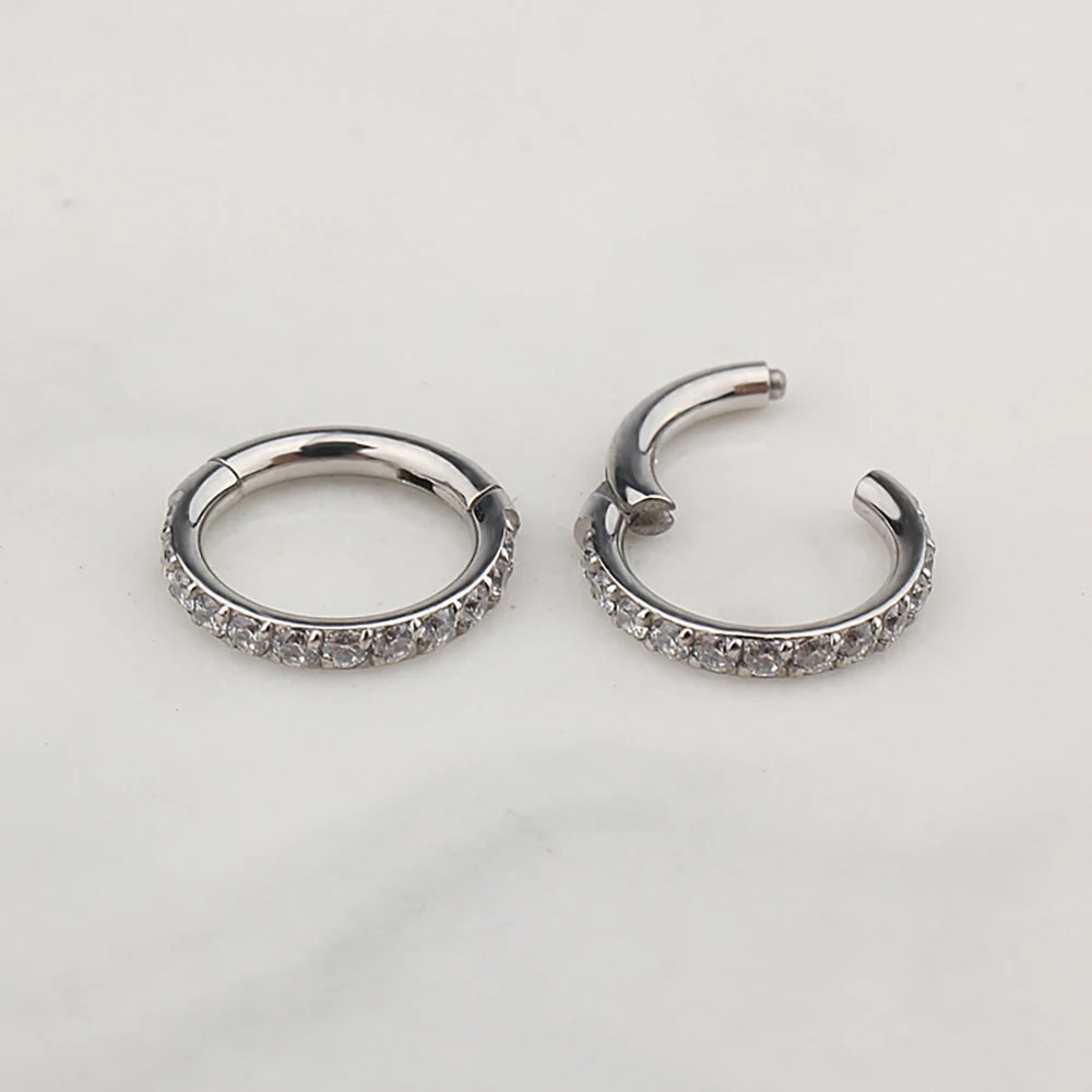 Right Grand G23 Titanium Side Prong Set Half Circle Cubic Zircon Nose Cilcker Conch Piercing 6/8/10/11/12mm Hoops