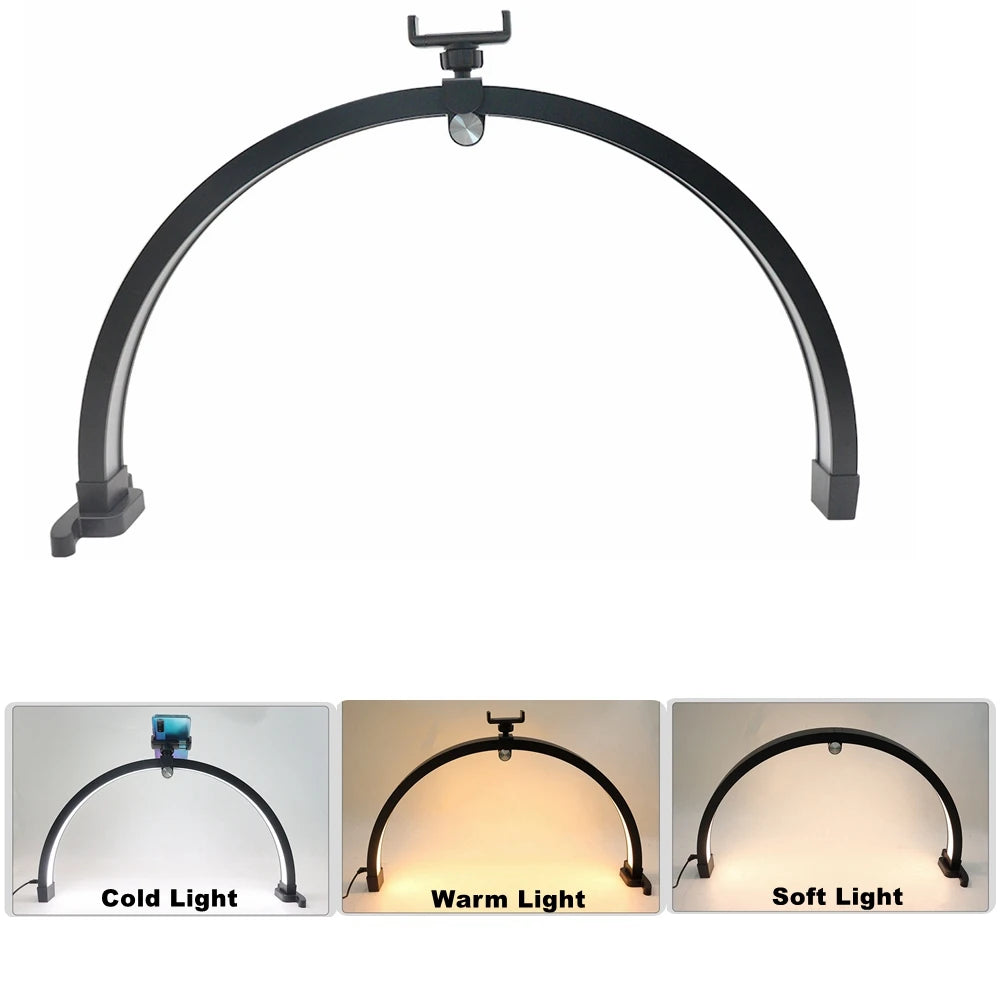 20W Foldable Half Moon Nail Table Lamp Touch Control 3200-5600K Beauty Light 22 Inch Crescent Manicure Tattoo Phone Holder