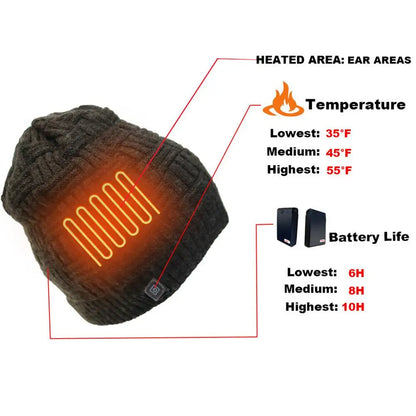 2020 New Washable Heated Hat Battery Heated Beanie Hat Electric Rechargeable Warm Winter Heated Fleece
