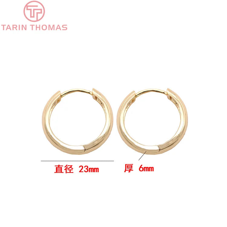 (3784)4PCS 14MM 16MM 18MM 23MM 24K Gold Color Plated Brass Round Earrings Hoop Earring Clip Quality DIY Jewelry Making Findings