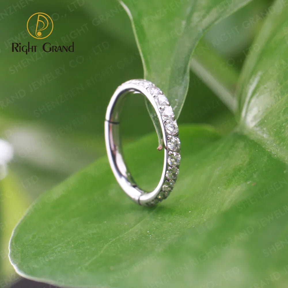 Right Grand G23 Titanium Side Prong Set Half Circle Cubic Zircon Nose Cilcker Conch Piercing 6/8/10/11/12mm Hoops