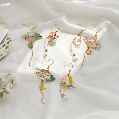 Korean Style Flower Cute Animal Dangle Earrings For Women Moon Stars Kitten Rabbit Balloon Asymmetric Earring Party Jewelry Gift