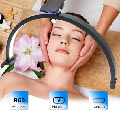 20W Foldable Half Moon Nail Table Lamp Touch Control 3200-5600K Beauty Light 22 Inch Crescent Manicure Tattoo Phone Holder