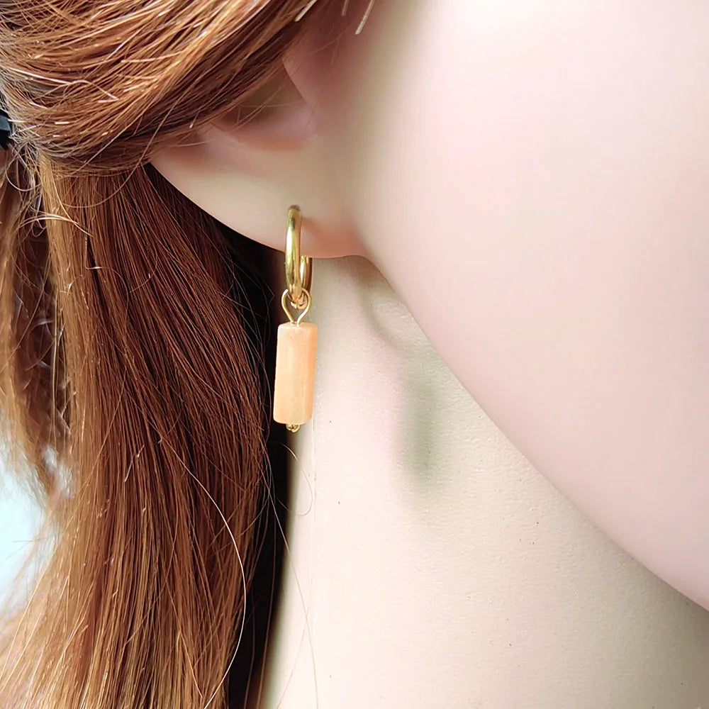 HUIDANG Earrings With Stones Boucles d'oreilles Square Natural Stones Small Hoops Earrings Woman New Trend 2025