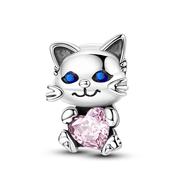 925 Sterling Silver Pink Charms Beads Butterfly Perfume Bottle Crown Heart Shaped Zircon Charms for Women Fine DIY Jewelry Gifts