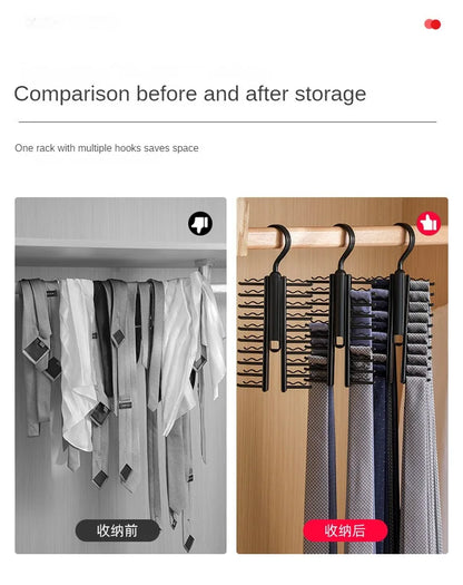 Tie Hanger Rotatable Necktie Storage Rack Clothes Hanger Organizer 20 Rows Large Capacity Belt Hooks Closet Skidproof Tie Clamp