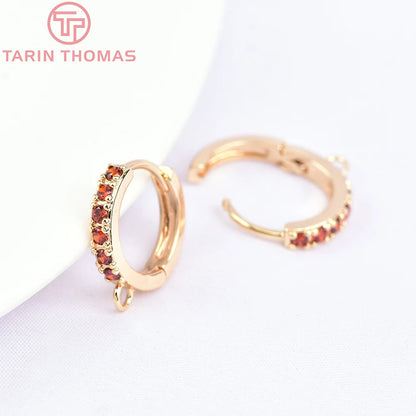 (1980)4PCS 13MM 24K Gold Color Plated Brass with Zircon Earring Hoop Earring Hooks for DIY Jewelry Making Finding  Accessorie