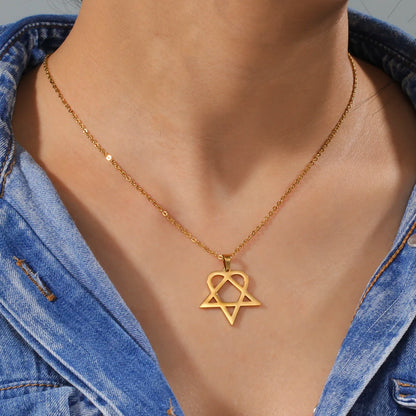 Lucktune Heartagram Star Pendant Necklace Stainless Steel Heart Pentagonal Chain Necklace Women Couple Jewelry Wedding Gift