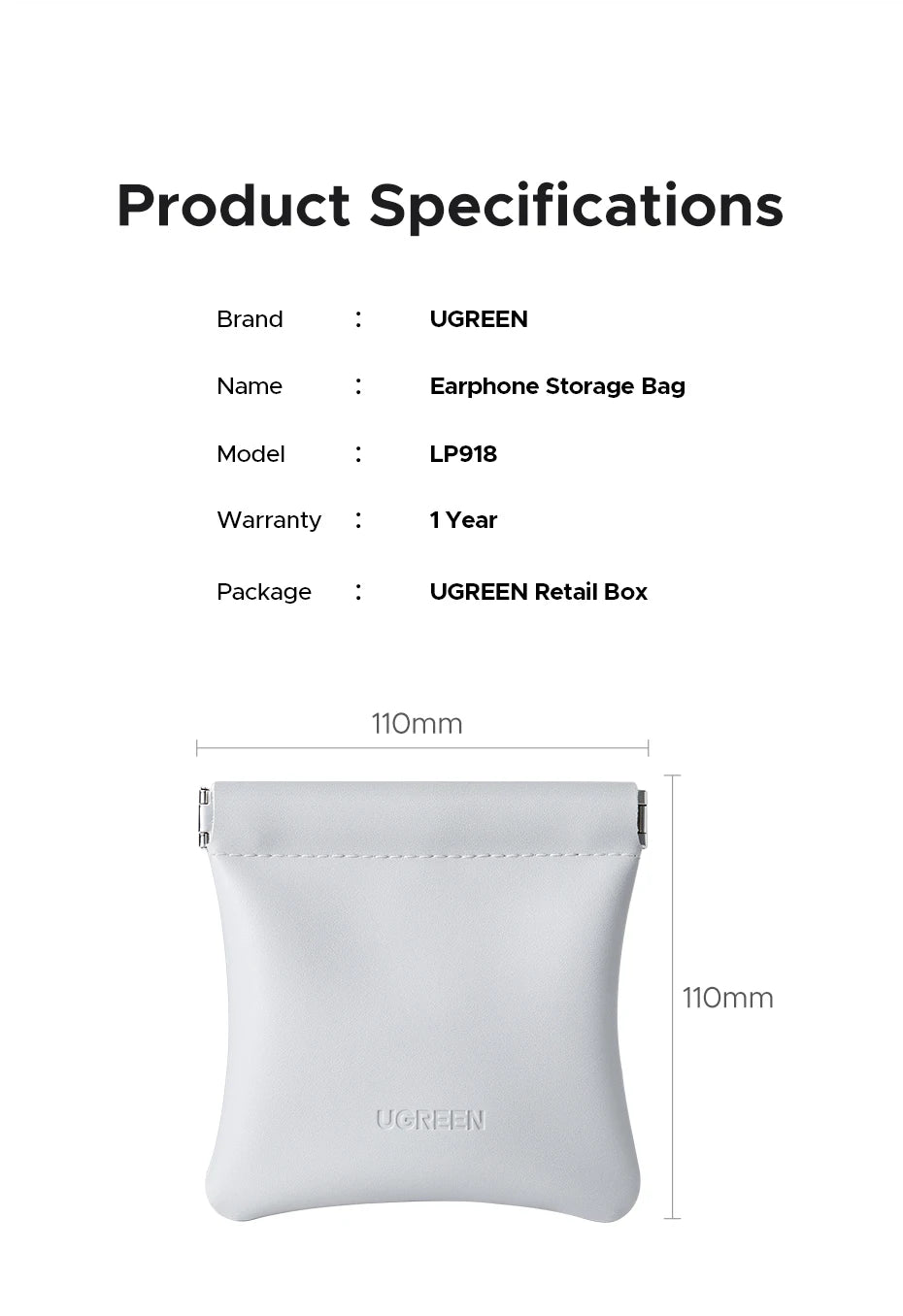 UGREEN Earphone Case Magnetic Leather Bag for Bluetooth Open Ear Clip Wireless Earbuds In-ear Headphones Cable Wired Storage Bag