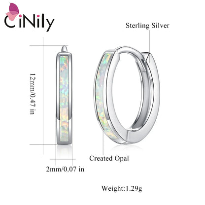 CiNily Simple Small Round Opal Hoop Earrings for Women 925 Sterling Silver Dainty Huggie Earrings Tiny Ear Jewelry Gifts 12mm