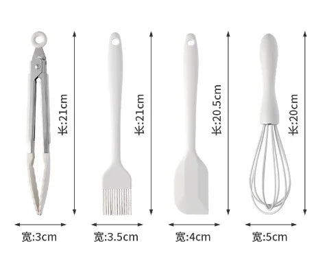 Silicone Kitchen Utensils Food Grade Non-stick Cooking Baking Spatula Silicone Oil Brush Egg Whisk Food Clip Kitchen Accessor