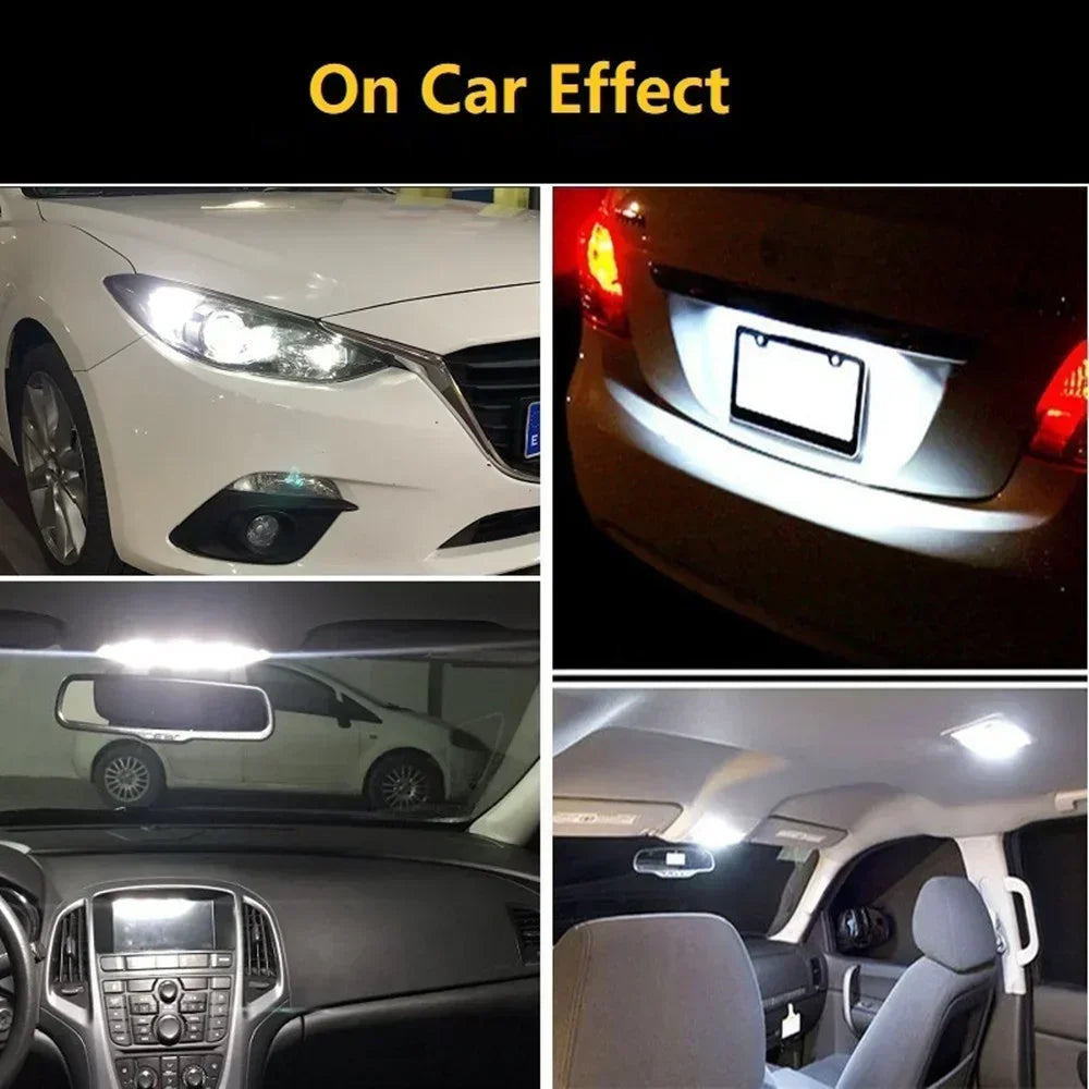 10pcs Car LED T10 W5W Canbus Glass COB Reading Dome Lamp Marker Wedge License PlateLight Bulb 168 194 192 DC 12V White