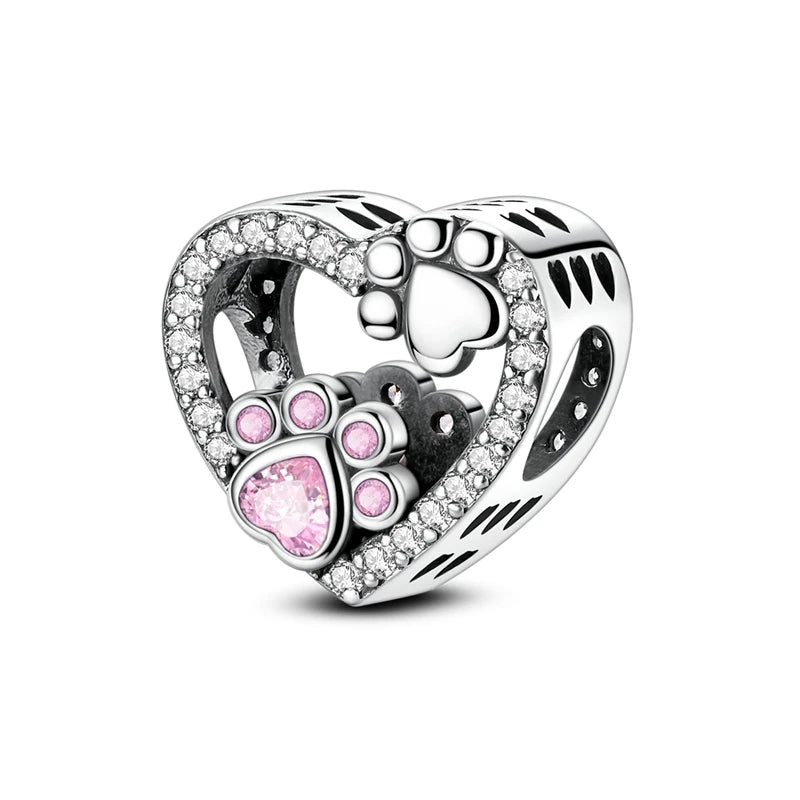 925 Sterling Silver Pink Charms Beads Butterfly Perfume Bottle Crown Heart Shaped Zircon Charms for Women Fine DIY Jewelry Gifts