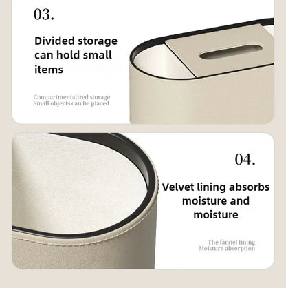 Light Luxury Paper Box High-end Living Room Creative Oval Leather Tissue Box Bedroom Desktop Napkin Storage Box Organization