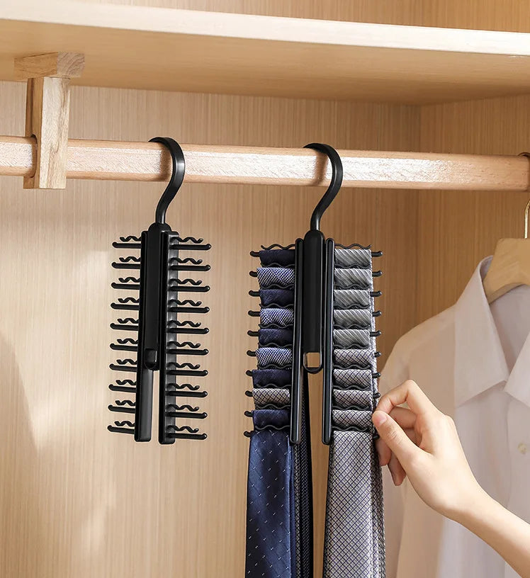Tie Hanger Rotatable Necktie Storage Rack Clothes Hanger Organizer 20 Rows Large Capacity Belt Hooks Closet Skidproof Tie Clamp