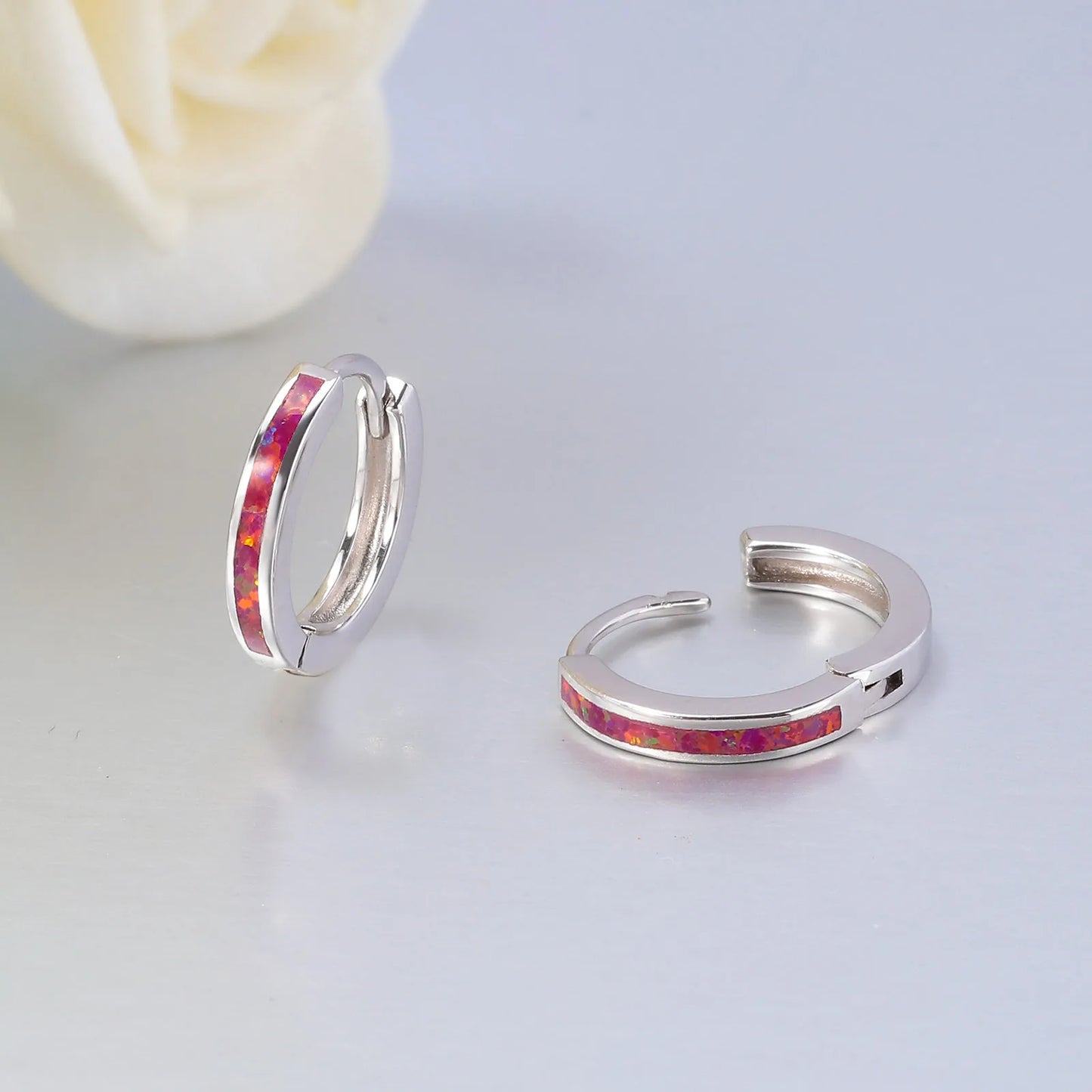 CiNily Simple Small Round Opal Hoop Earrings for Women 925 Sterling Silver Dainty Huggie Earrings Tiny Ear Jewelry Gifts 12mm