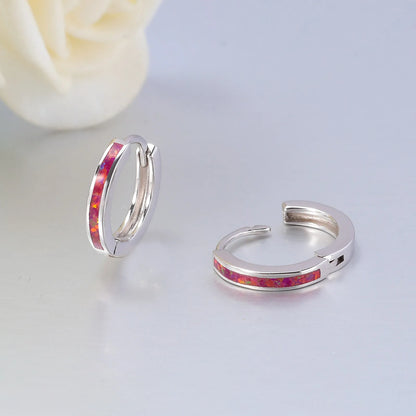 CiNily Simple Small Round Opal Hoop Earrings for Women 925 Sterling Silver Dainty Huggie Earrings Tiny Ear Jewelry Gifts 12mm