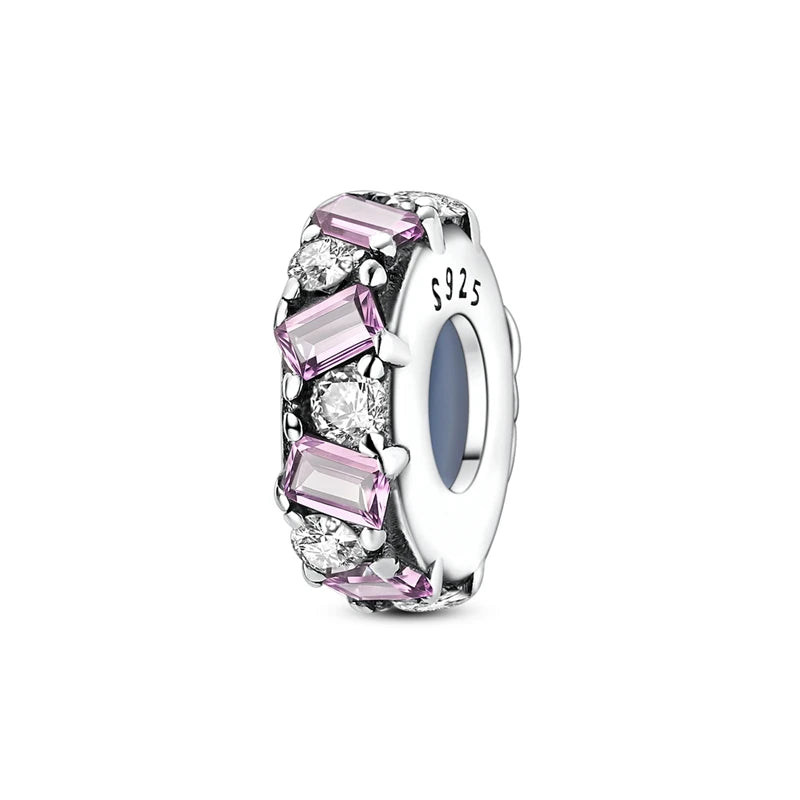 925 Sterling Silver Pink Charms Beads Butterfly Perfume Bottle Crown Heart Shaped Zircon Charms for Women Fine DIY Jewelry Gifts