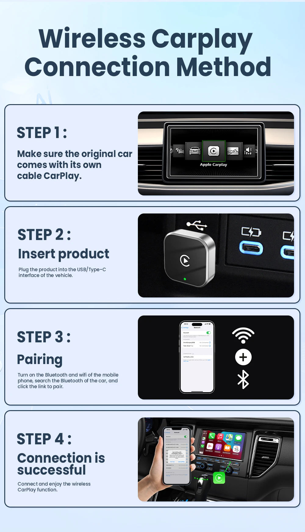 PLAYAIBOX Wireless 2IN1 CarPlay Android Auto Wireless Supermini Box Adapter Plug And Play Dongle Bluetooth WiFi Fast Connect