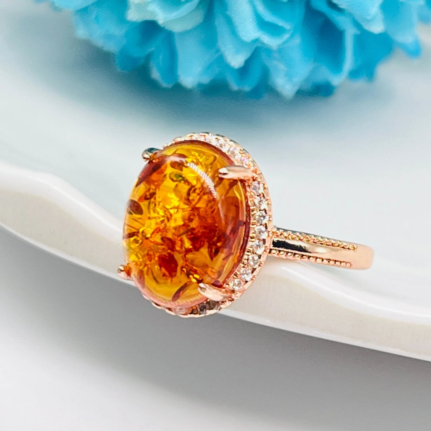 Natural Amber Flower Ring Women Healing Gemstone Fine Jewelry Genuine Baltic Amber Floral Rings Adjustable Anillos Mujer Gifts