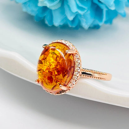 Natural Amber Flower Ring Women Healing Gemstone Fine Jewelry Genuine Baltic Amber Floral Rings Adjustable Anillos Mujer Gifts