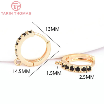 (1980)4PCS 13MM 24K Gold Color Plated Brass with Zircon Earring Hoop Earring Hooks for DIY Jewelry Making Finding  Accessorie