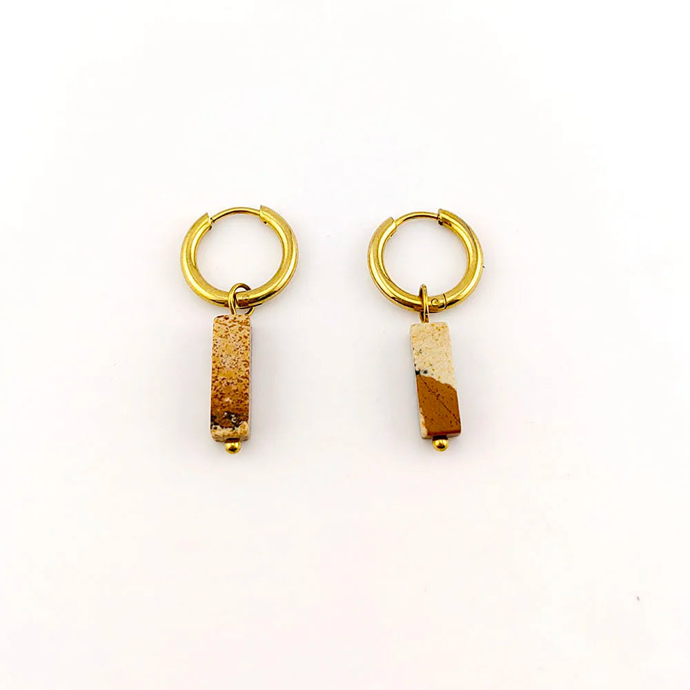 HUIDANG Earrings With Stones Boucles d'oreilles Square Natural Stones Small Hoops Earrings Woman New Trend 2025