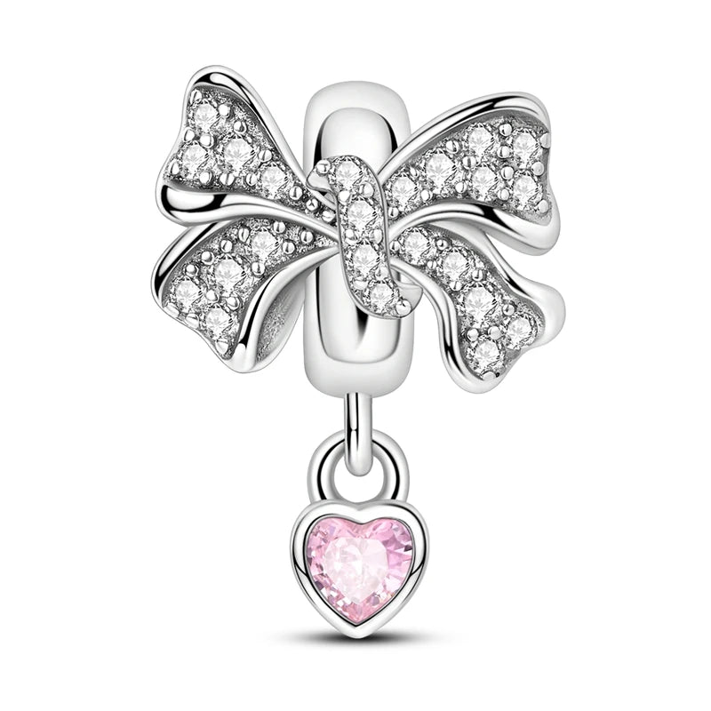 925 Sterling Silver Pink Charms Beads Butterfly Perfume Bottle Crown Heart Shaped Zircon Charms for Women Fine DIY Jewelry Gifts