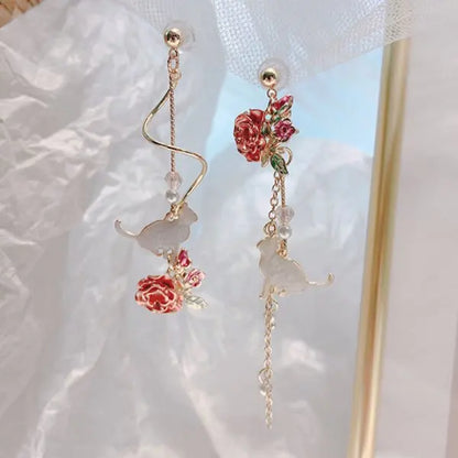 Korean Style Flower Cute Animal Dangle Earrings For Women Moon Stars Kitten Rabbit Balloon Asymmetric Earring Party Jewelry Gift