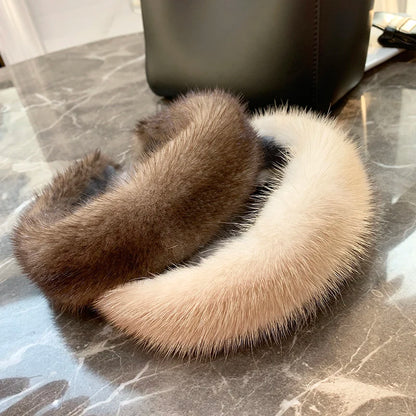 2025 Hot Sale Women Luxury winter 100% Real Mink Fur Headbands High Quality Real Fur Hair Band Lady Fashion Hair Hoop Furry Gift