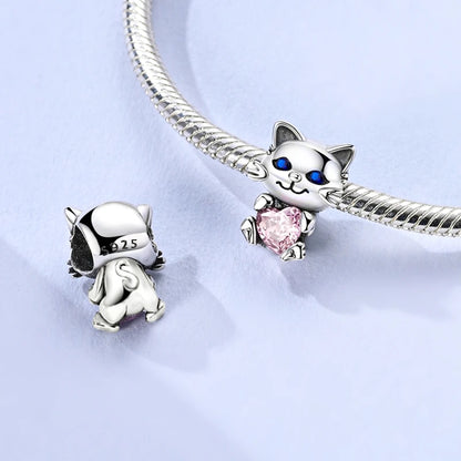 925 Sterling Silver Pink Charms Beads Butterfly Perfume Bottle Crown Heart Shaped Zircon Charms for Women Fine DIY Jewelry Gifts
