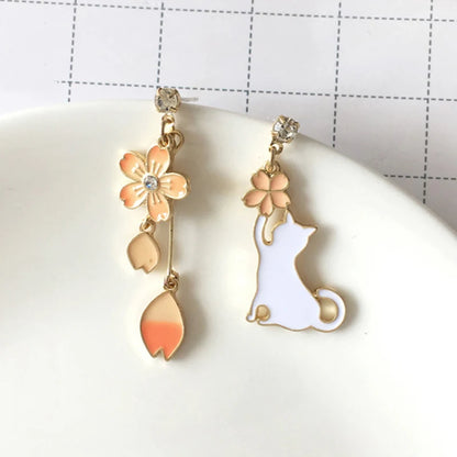 Korean Style Flower Cute Animal Dangle Earrings For Women Moon Stars Kitten Rabbit Balloon Asymmetric Earring Party Jewelry Gift