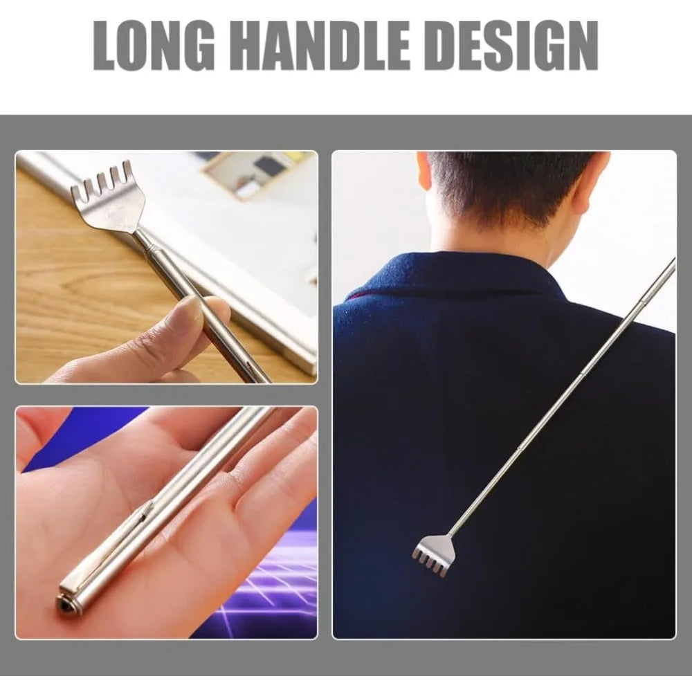 silvery Telescopic Back Scratcher,  Portable Extendable Stainless Steel  Scratchers for Men Women ，Mothers Gifts，Gifts For Men，G