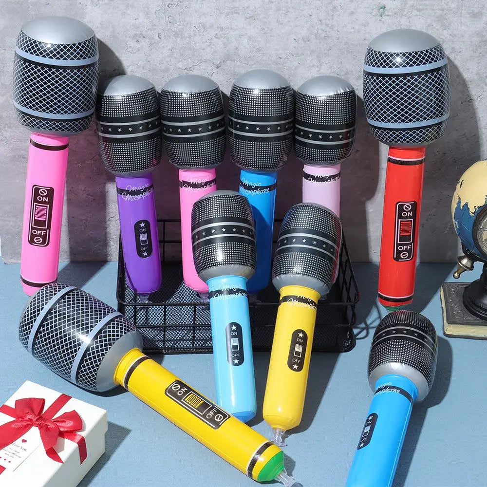 12Pcs Inflatable Microphones Blow Up Inflatable Microphone Props Toys for Musical Concert Themed Party Birthday Toys Decoration