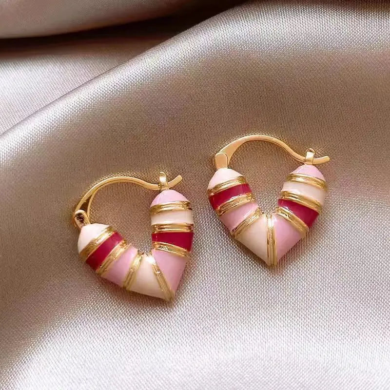 2026 Trendy Red Dripping Oil Heart Hoop Earrings For Women Girls Korean Elegant Love Dangle Earring Jewelry Gift