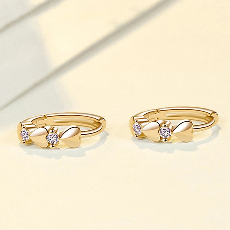 Huitan Cute Heart Small Hoop Earrings Women 3 Metal Colors Trendy Girls Ear Circle Earrings Fancy Accessories Statement Jewelry