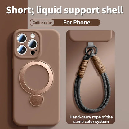 Liquid Silicone Bracket Magnetic Case For iPhone 17 16 15 14 13 Pro Max Air Magsafe With Hanging Rope Anti Fall Protective Cover