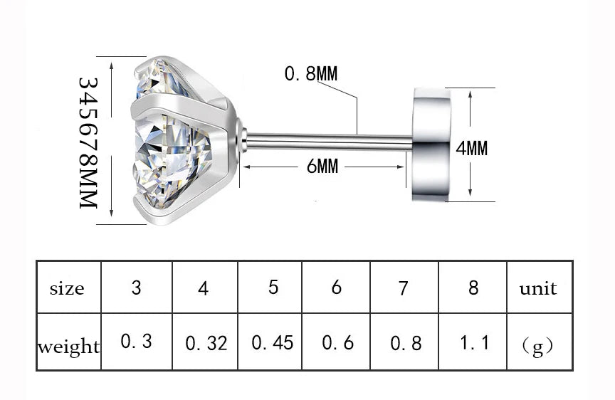 4 Color Top Stainless steel Unisex Women Men Round Crystal Zircon Ear Studs Earrings Piercings Fashion non-allergic Jewelry