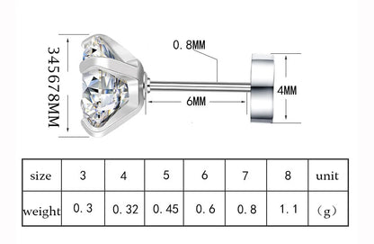 4 Color Top Stainless steel Unisex Women Men Round Crystal Zircon Ear Studs Earrings Piercings Fashion non-allergic Jewelry