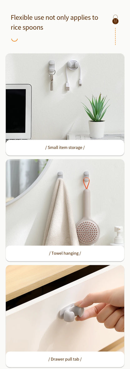 Rice Spoon Holder Silicone Storage Rack, Kitchen Wall-Mounted Cooker Spoon Shelf, Placement Rack