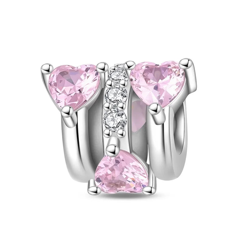 925 Sterling Silver Pink Charms Beads Butterfly Perfume Bottle Crown Heart Shaped Zircon Charms for Women Fine DIY Jewelry Gifts
