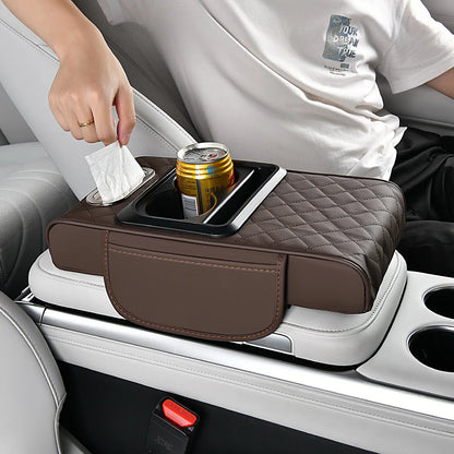 4 in 1 Car Center Console Cover Universal PU Leather Car Armrest Storage Double Cup Holder Middle Console Cushion Organizer Box