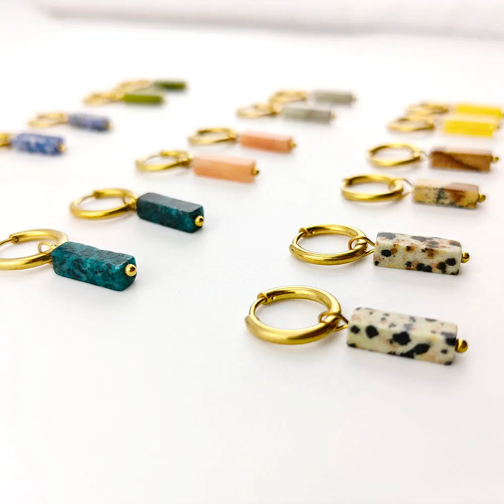 HUIDANG Earrings With Stones Boucles d'oreilles Square Natural Stones Small Hoops Earrings Woman New Trend 2025