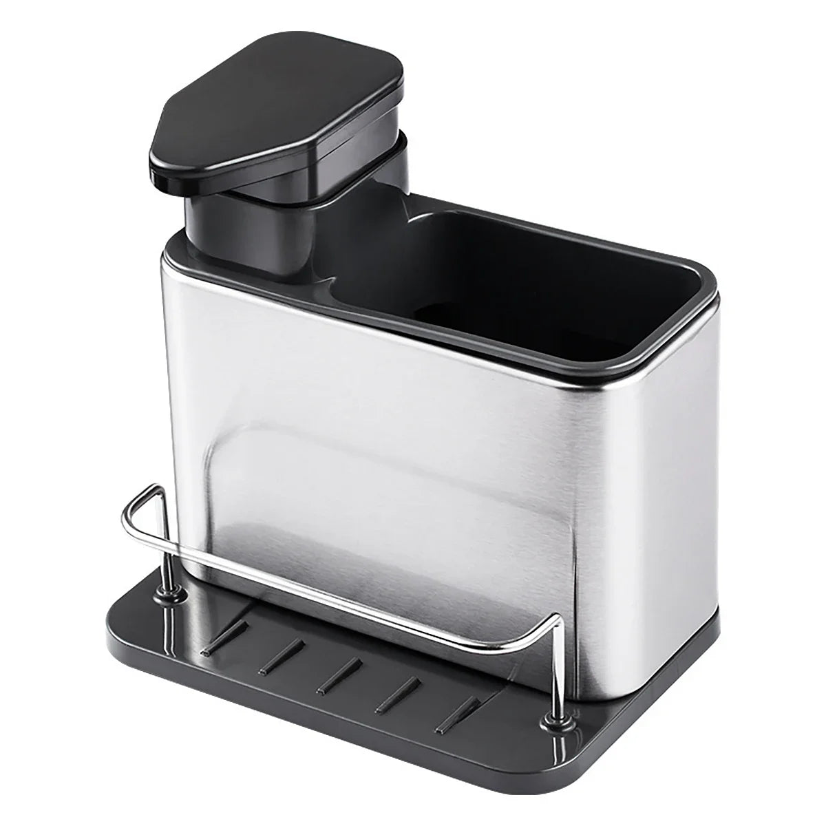 Stainless Steel Kitchen Cleaning Organizer Detergent Dispenser & Sponge Holder Easy to Clean Compact size Fits the sink 3-in-1