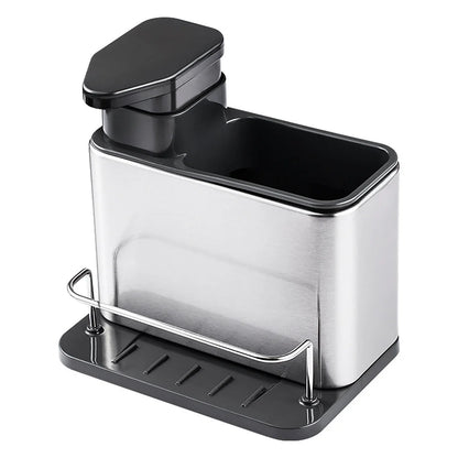 Stainless Steel Kitchen Cleaning Organizer Detergent Dispenser & Sponge Holder Easy to Clean Compact size Fits the sink 3-in-1