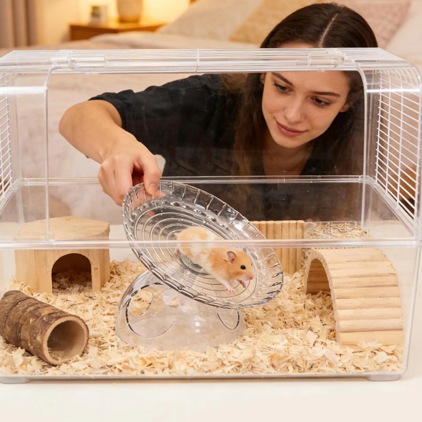 Hamster Running Wheel Quiet Anti-Slip With Cave House Hamster Spinner Wheel For Ferrets Squirrels Chinchillas Dutch Rabbits